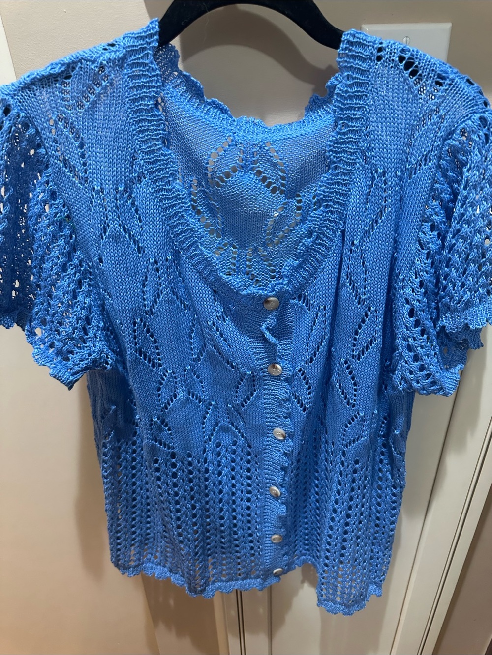 SHEIN Blue Openwork Knit Button-Front Top